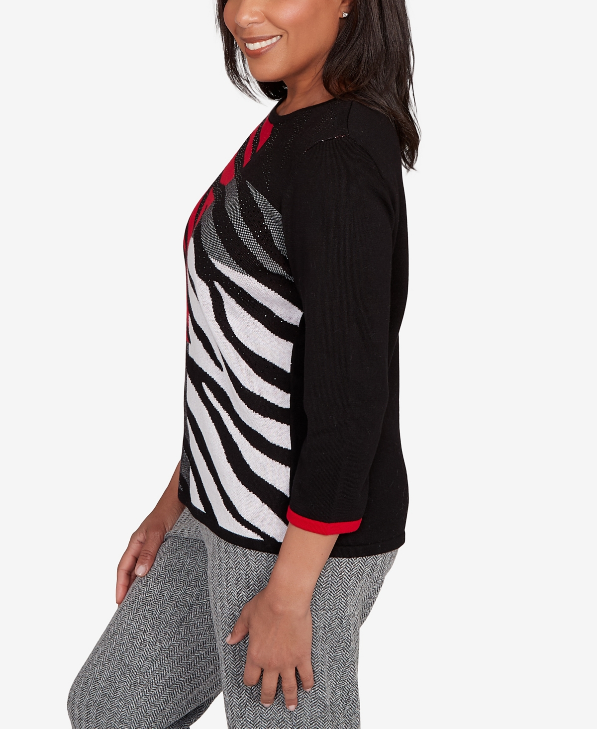 Alfred Dunner Jet Setter Zebra Colorblock Long Sleeve Sweater In Multi