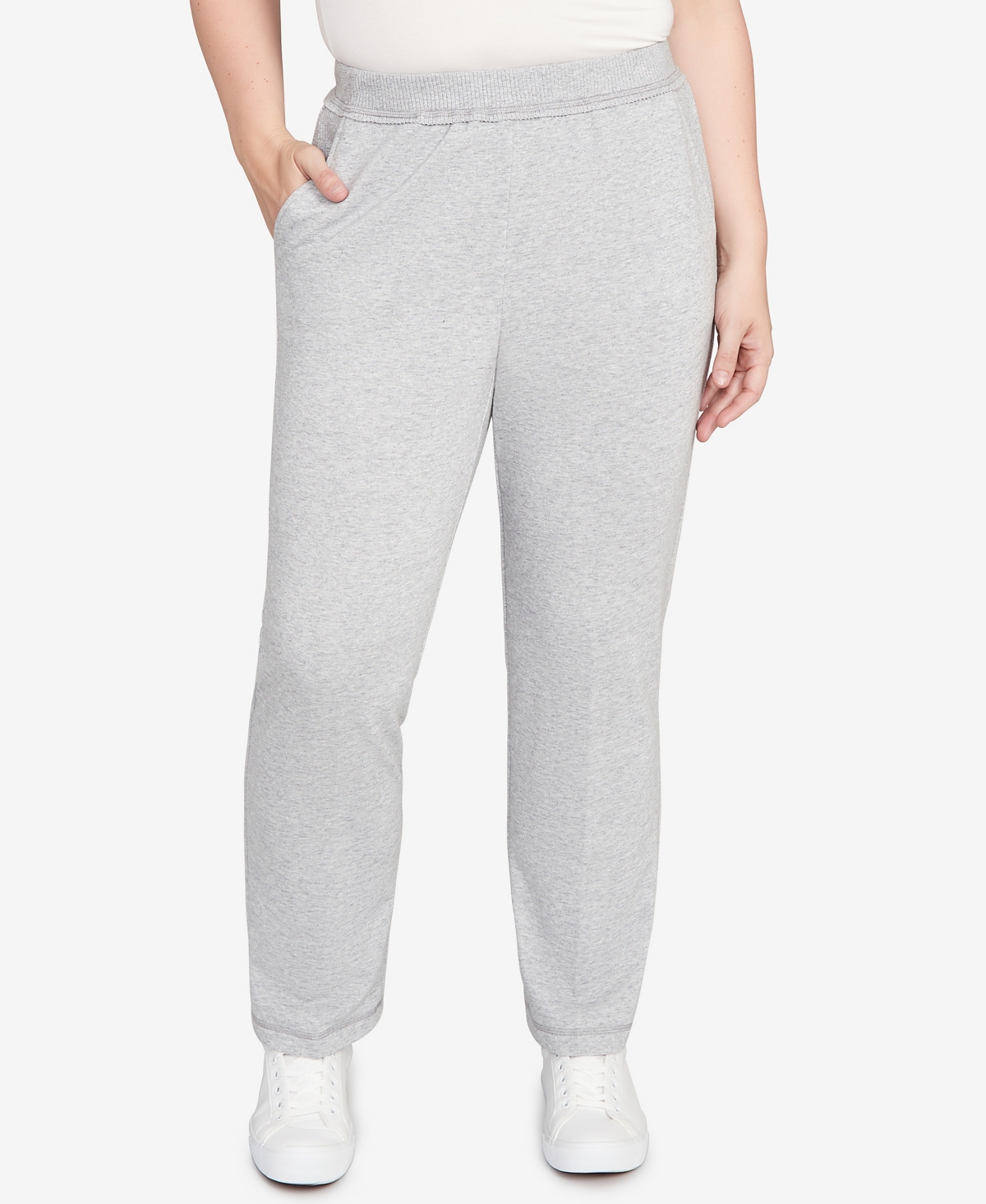 Alfred Dunner Petite Casual Vibe Cozy Medium Length Slant Pocket Pants In Gray