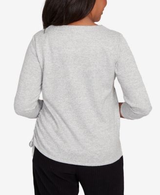 Women's Lake Champlain Embroidered Flowers with Side Tie Ruching Top