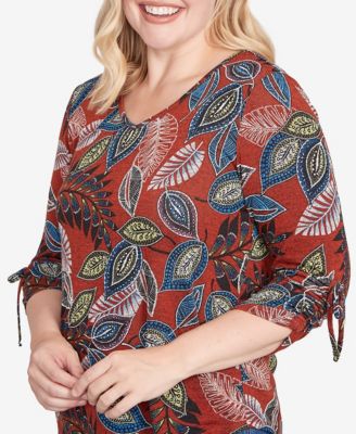 Women's Sunset Canyon Batik Leaves M&eacute;lange Asymmetrical Top