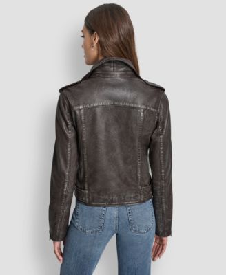 DKNY Jeans Women's Leather Asymmetrical Zip-closure Moto
