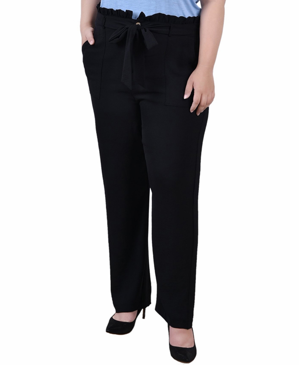 Ny Collection Plus Size Full Length Paper Bag Waist Pants In Black