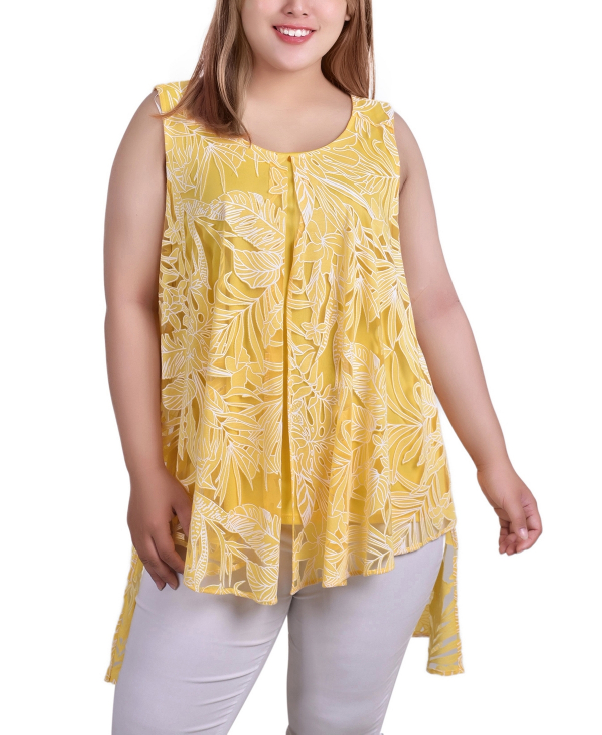 Ny Collection Plus Size Sleeveless Hi Lo Burnout Tunic In Gold