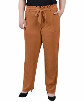 Plus Size Full Length Paper Bag Waist Pants
