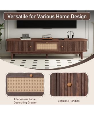 Modern Storage Cabinet Farmhouse TV Stand with Rattan Drawer