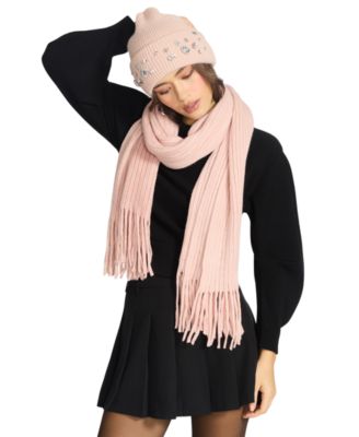 Women's Embellished Beanie and Knit Scarf Holiday Gift Set, 2-Piece