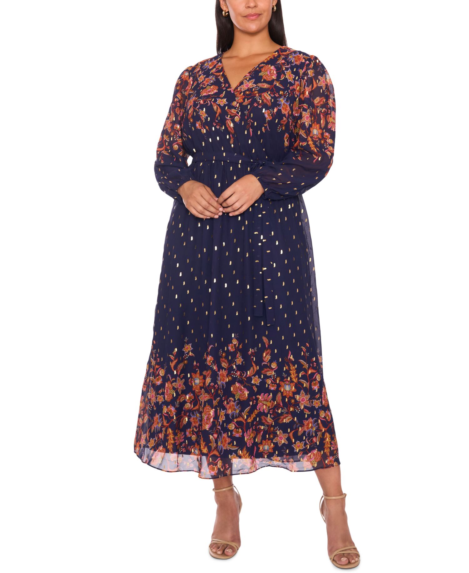 Plus Size Placement Print V-Neck Maxi Dress