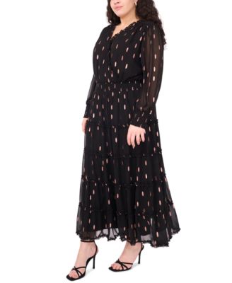 Plus Size Clip Chiffon Tiered Maxi Dress