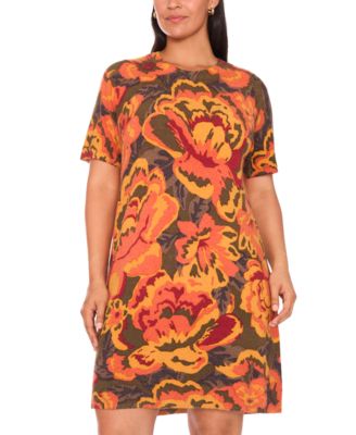 Plus Size Round Neck Printed Sweater Dress