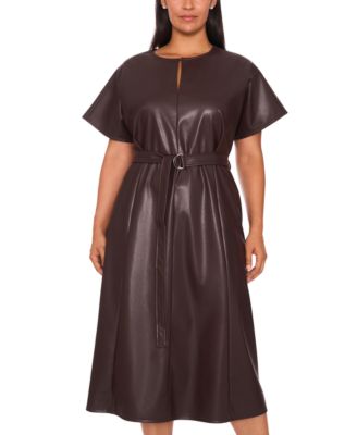 Plus Size Dolman Sleeve Belted Midi Dress
