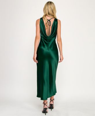 Juniors' V-Neck A-Line Satin Midi Dress