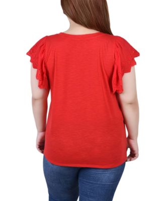 Plus Size Flutter Sleeve Slub Knit Top