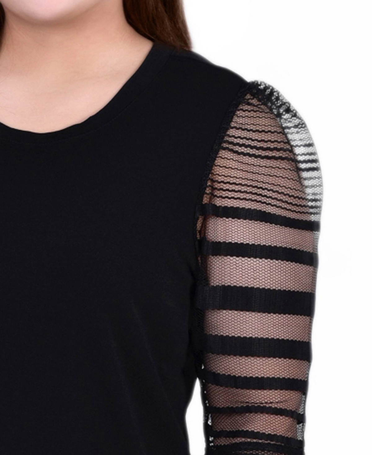 Ny Collection Plus Size 3/4 Shadow Stripe Top In Black