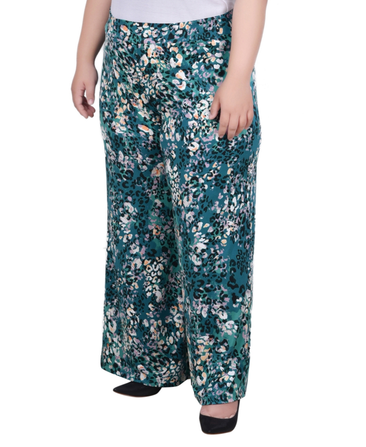 Ny Collection Plus Size Wide Leg Pull On Pant In Green
