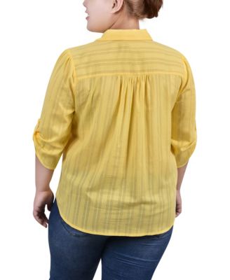 Plus Size 3/4 Roll Tab Sleeve Cotton Top