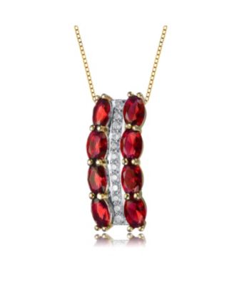 14K Gold Plated Red and White Cubic Zirconia Vertical Pendant Necklace