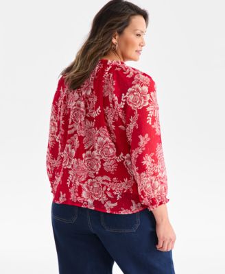 Plus Size Printed  Shine Ruffled Top,  Macy's Exclusive 