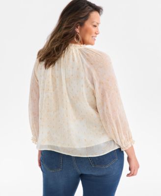 Plus Size Printed  Shine Ruffled Top,  Macy's Exclusive 