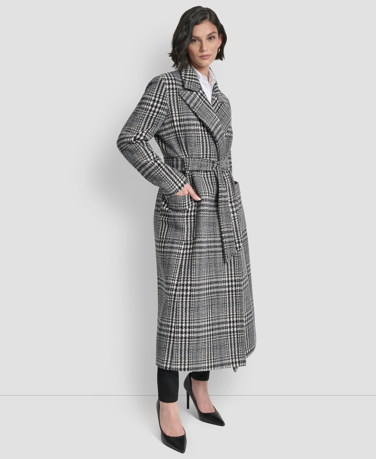 Dkny Women's Notch Collar Belted Wrap Coat In Gray