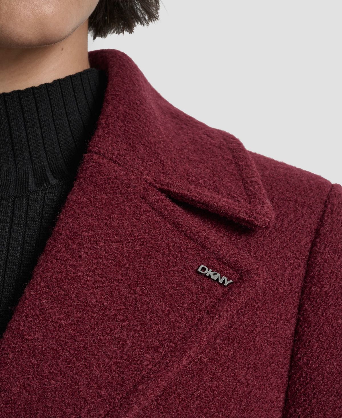Dkny Women's Maxi Boucle Notch Collar Coat In Burgundy
