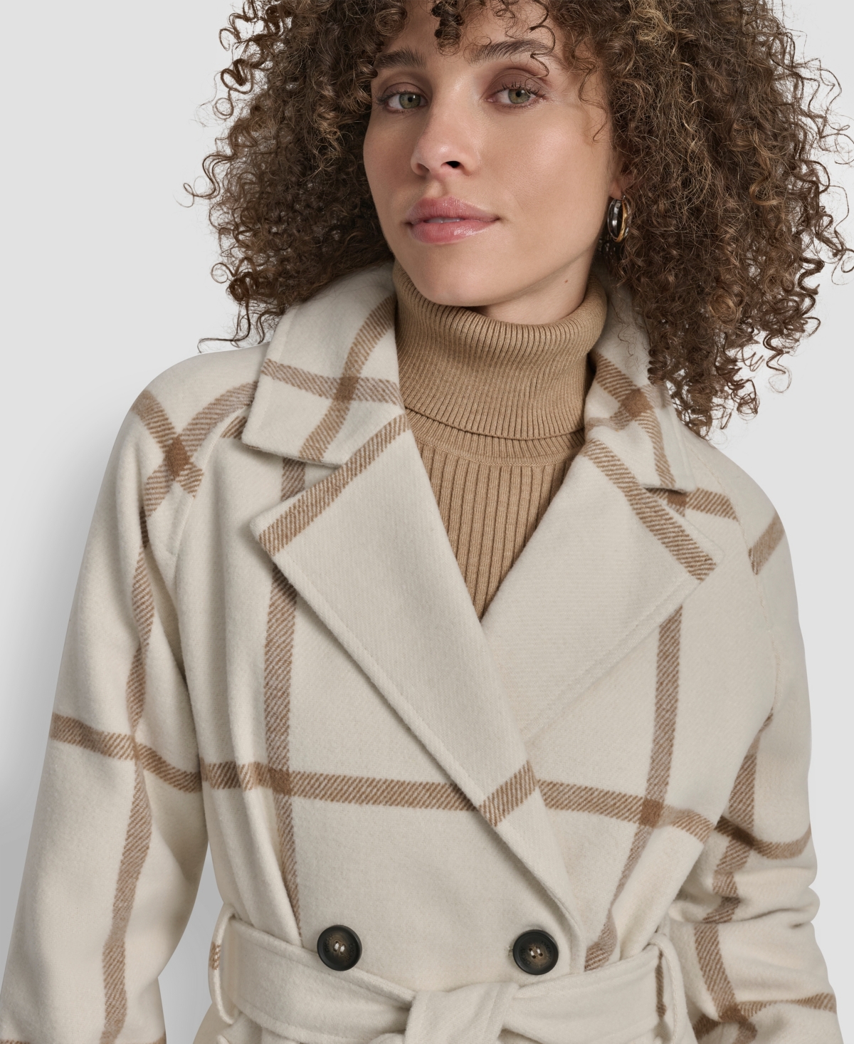 Dkny Petite Belted Notch Collar Coat In Neutral