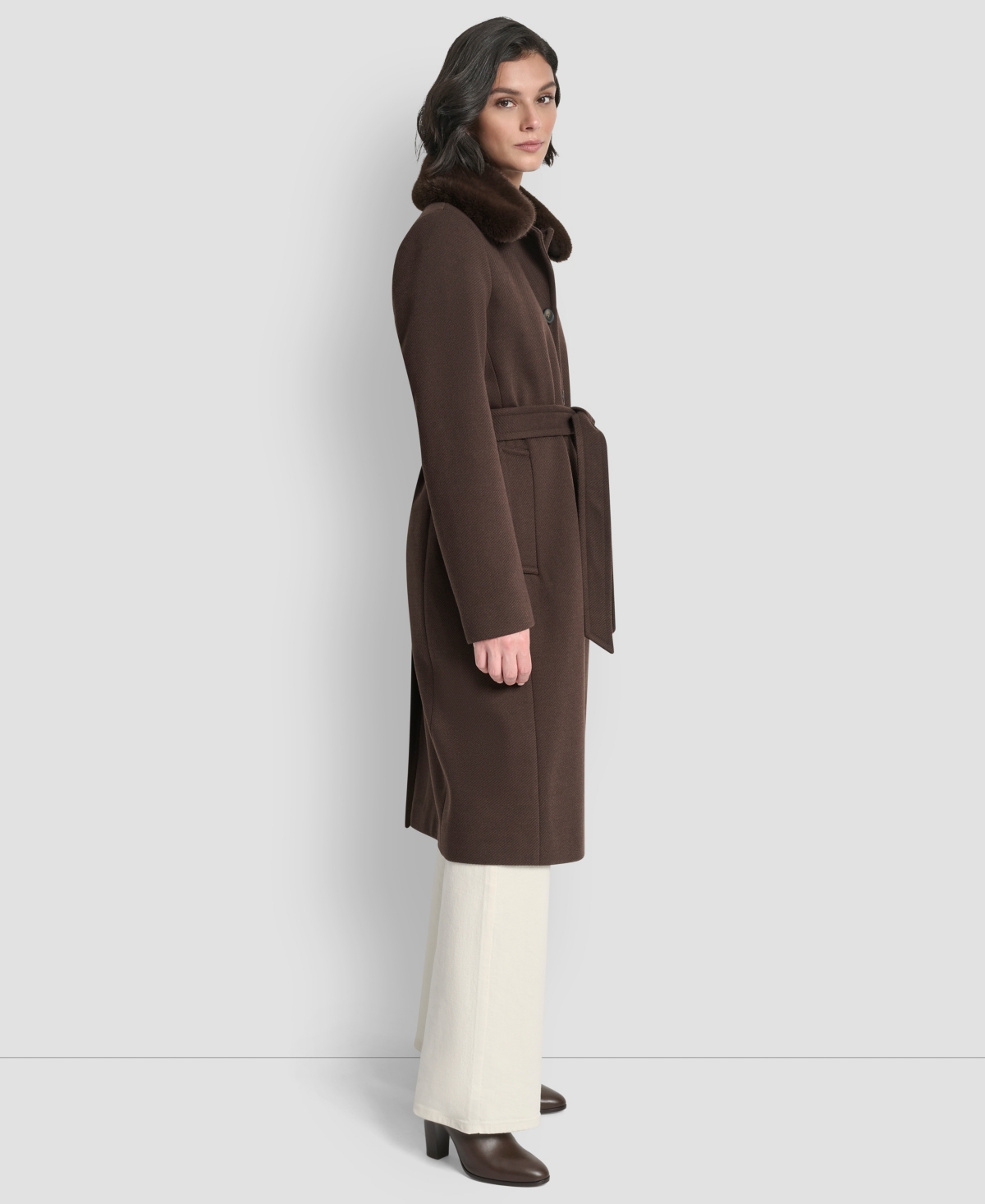 Dkny Women's Single-breasted Pillow Collar Coat In Brown