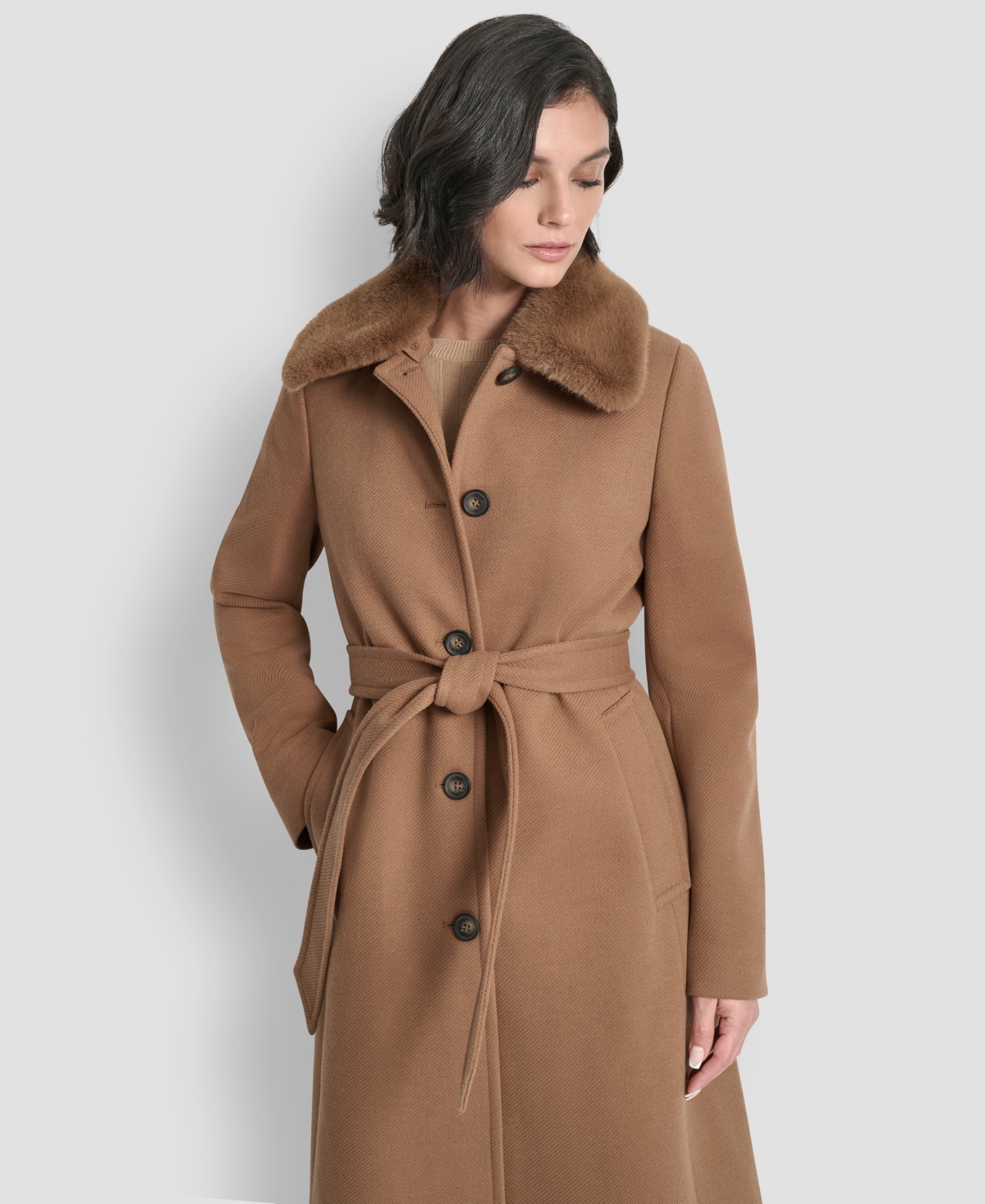 Dkny Women's Single-breasted Pillow Collar Coat In Brown