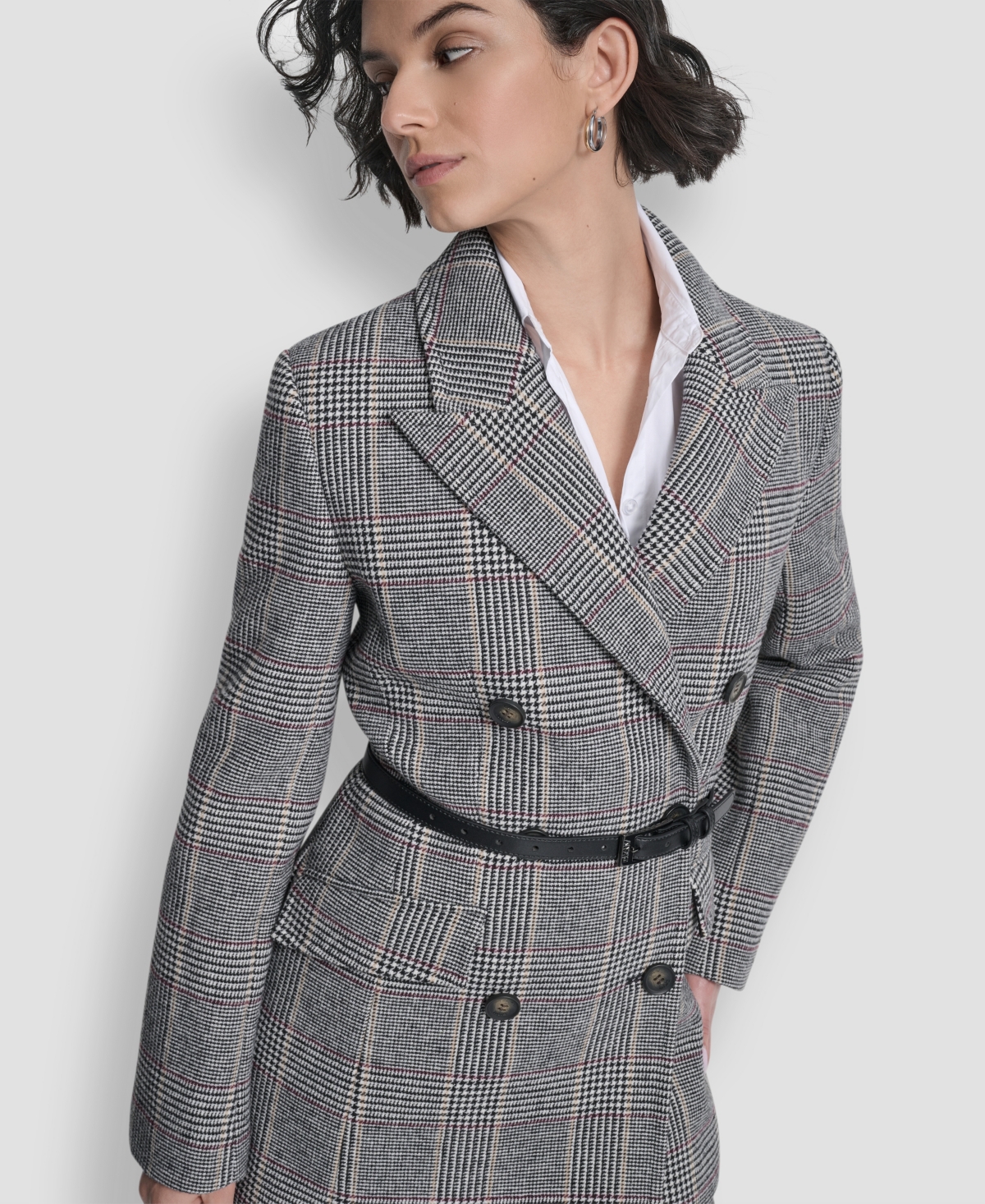 Dkny Women's Short Double-breasted Belted Coat In Gray
