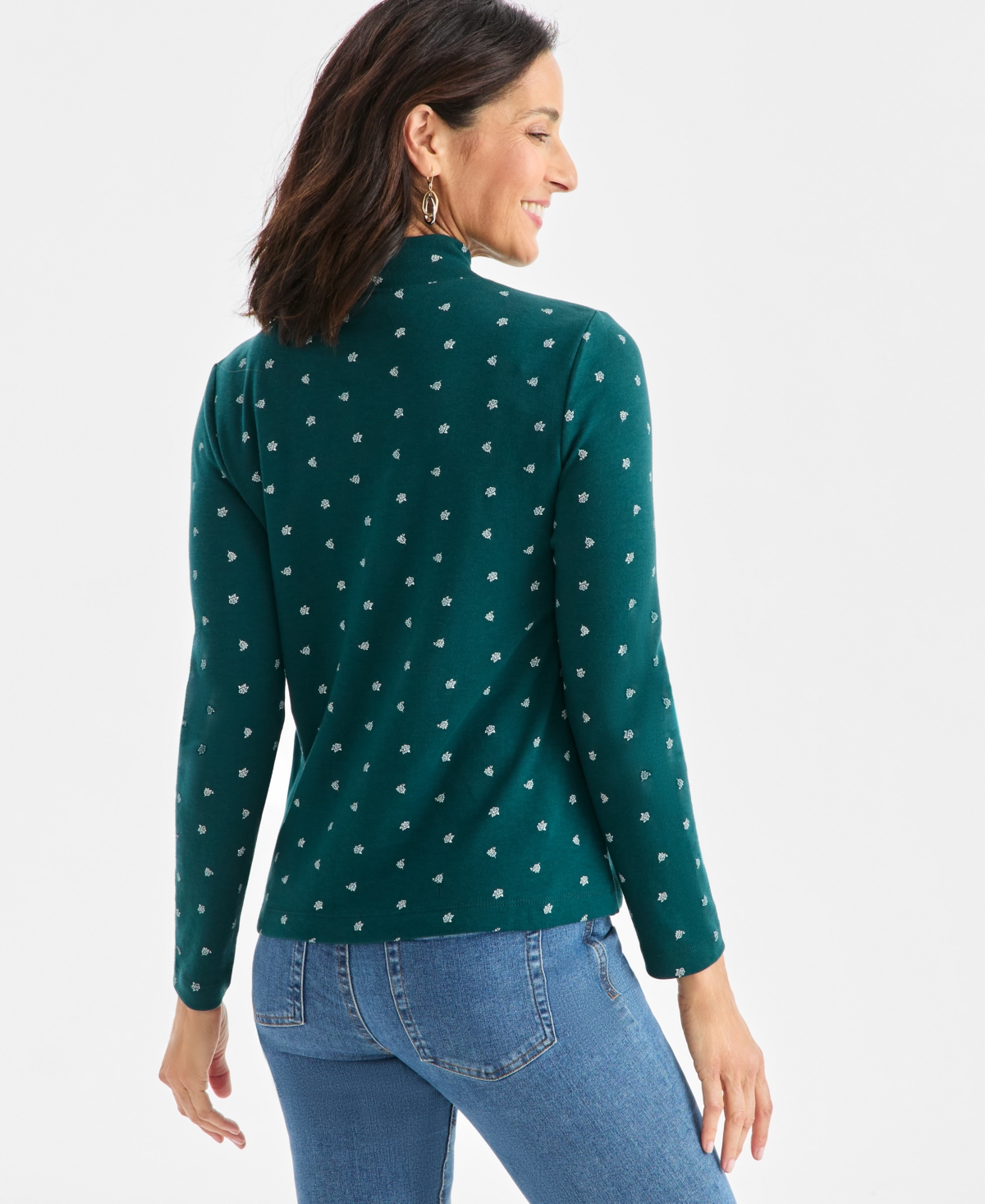 Style & Co Women's Printed Mock-neck Knit Top, Macy's Exclusive In Green