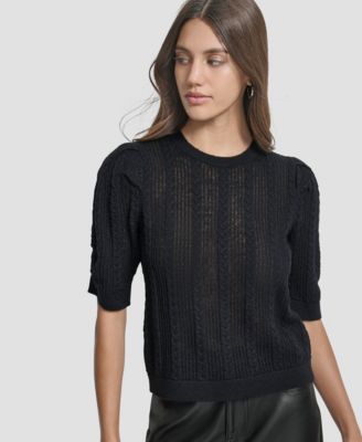 Women's Mixed Stitch Puff-Sleeve Sweater