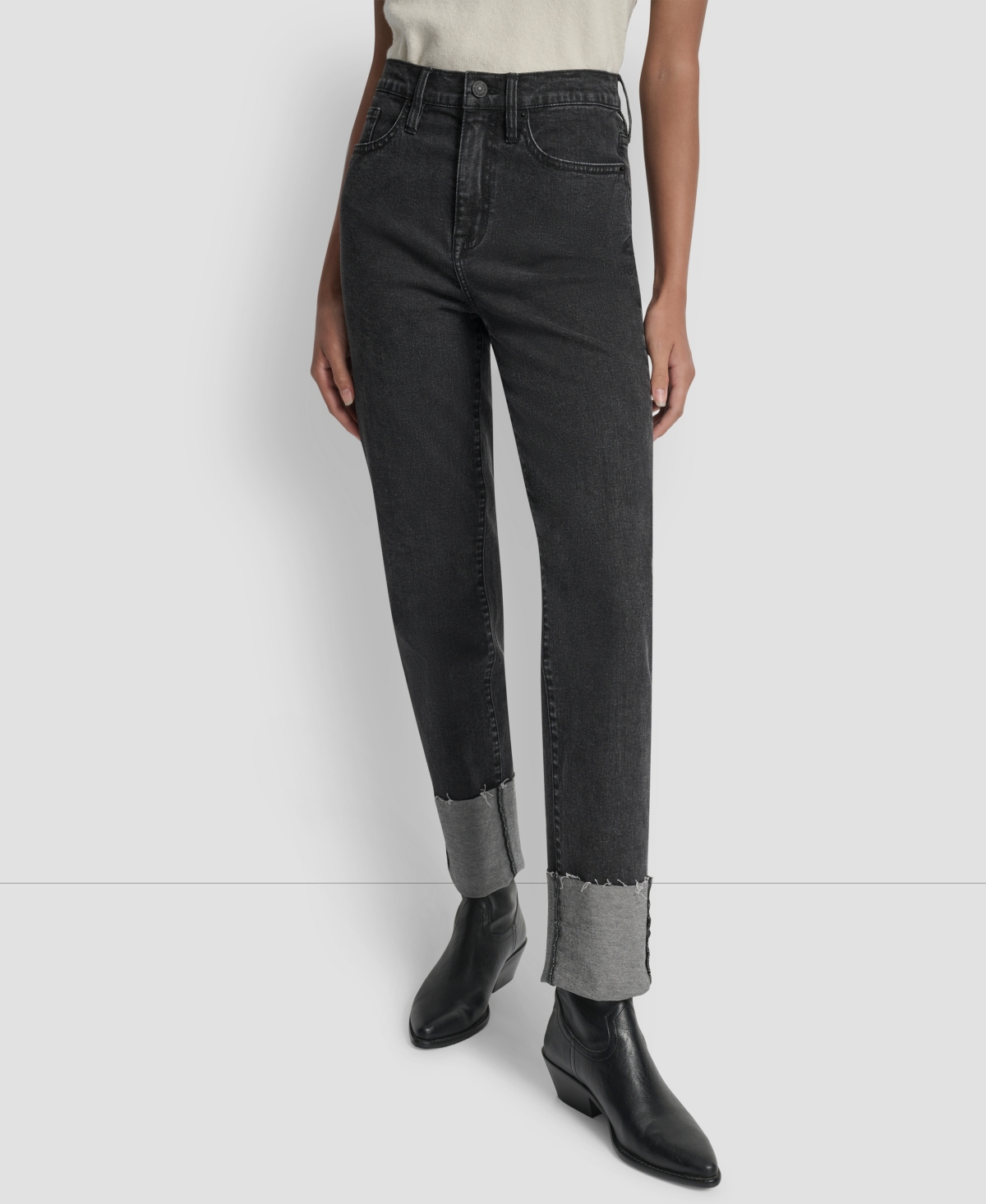 Dkny Jeans Women's High-rise Classic Cuffed Straight-leg Jeans In Black
