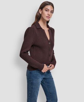 Women's Shaker Stitch Detail Cropped Cardigan Sweater