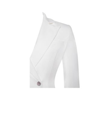 Women Quilla White Feather Crystal Sleeve Backless Blazer Dress