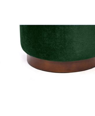 - Green Velvet Pouf with Wooden Base Vintage Style Upholstery Living Room