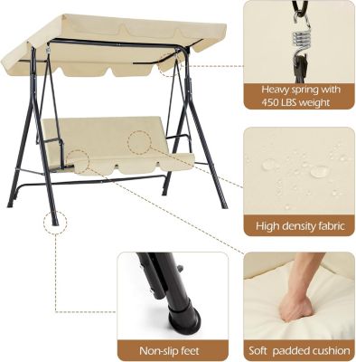 3-Seat Outdoor Patio Swing Chair