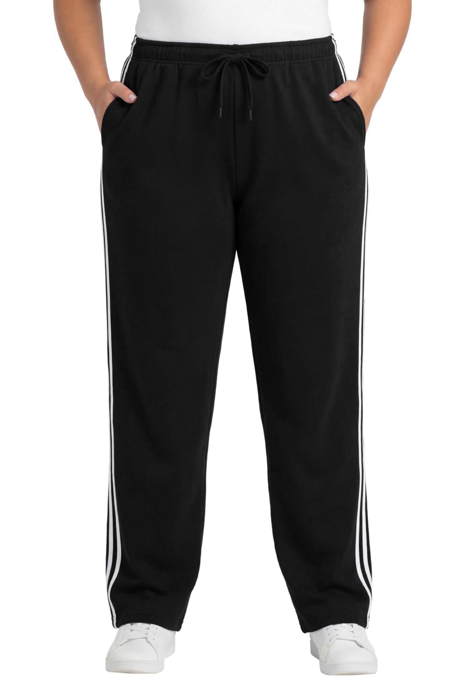 Plus Size Within Better-Fleece Side-Stripe Pull-On Sweatpants