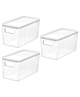 Pantry Bin with Lid for Kitchen - Set of 3 - Clear/White
