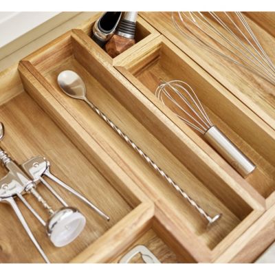 Acacia Wood Narrow Kitchen Drawer Organizer - Set of 3 - Natural