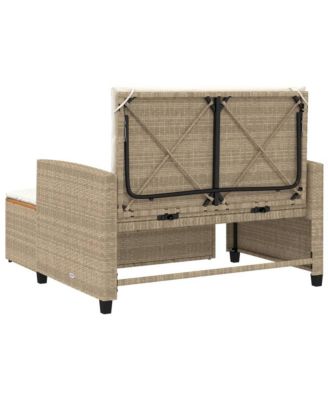 Patio Sofa Beige Poly Rattan 2-Seater Convertible Patio Sofa