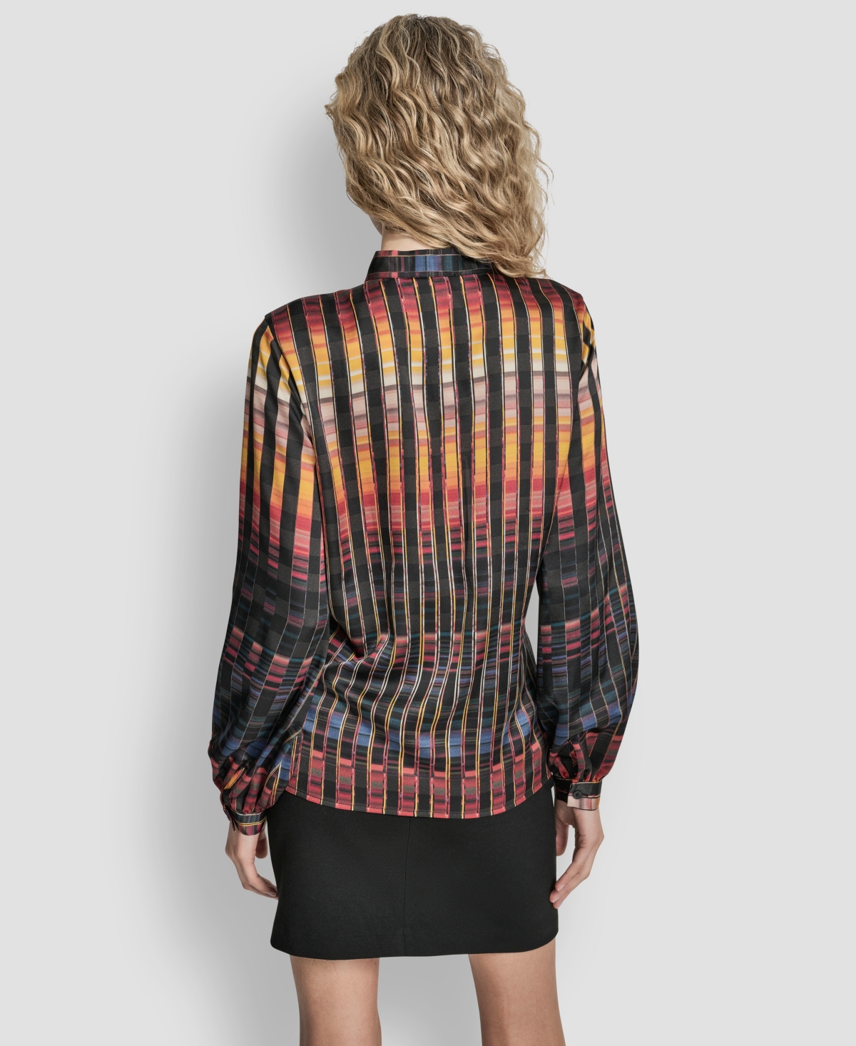 Dkny Women's Printed Neck Tie Long Sleeve Top