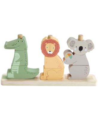 Wooden Stack and Sort Animals Baby and Toddler Toy, 10 Wood Pieces
