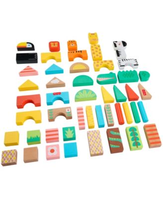 Wooden Jungle Blocks, Animal-Themed Building Set, 50 Wood Pieces