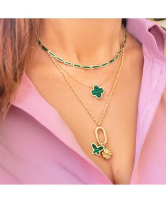 Extra Large Malachite Single Clover Necklace 14K Gold
