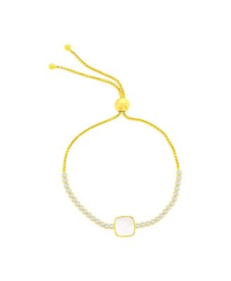 Sterling , Square MOP Center, CZ Bolo Bracelet