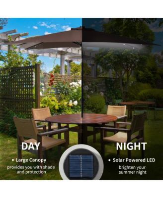 9 Foot Solar LED Patio Umbrella with Tilt and Crank
