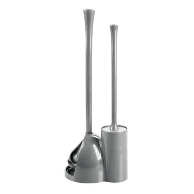 Compact Toilet Brush and Plunger Set - Gray