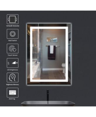 LED Bathroom Mirror, 55" x 30" with Front Light and Backlit, Stepless Dimmable Wall Mount Mirrors, Anti-Fog, Shatter-Proof, Memory, 3 Colors Lihgting, LED Vanity Mirror(Horizontal/Vertical)