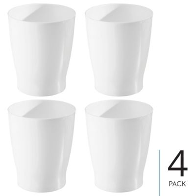 Small Round Plastic Bathroom Trash Can - Set of 4 - White - Made in USA