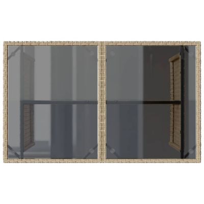 Garden Table Beige PE rattan, powder-coated steel, tempered glass