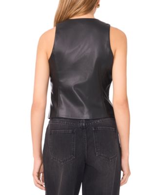 Women's Faux-Leather Button Front Vest